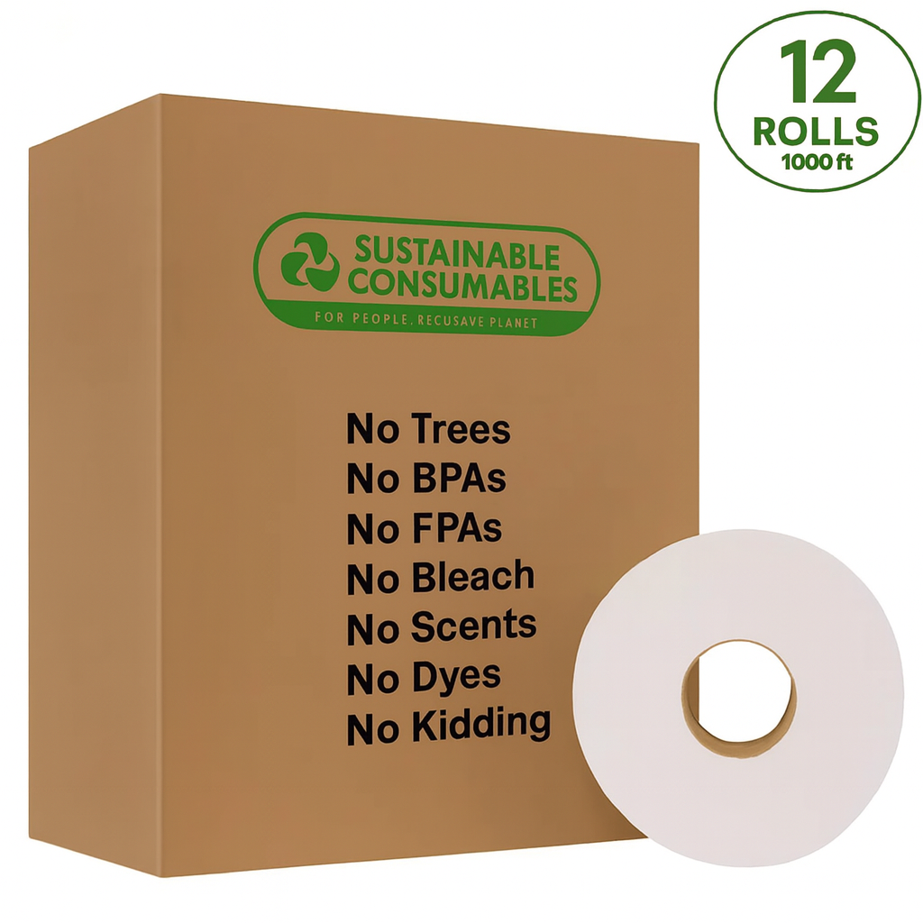 Healthy Bamboo Toilet Paper, JRT 12 Jumbo Roll Tissue, 2-Ply 1000 Sheets, 9" Diameter, Bulk for Business, Commercial & Schools