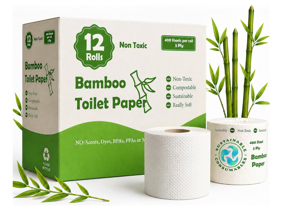 Healthy Organic Bamboo Toilet Paper – 12 Rolls, 3-Ply, 400 Sheets Per Roll, Individually Wrapped